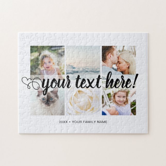 Quebra-cabeça Sua colagem personalizada de 6 fotos e texto (Horizontal)