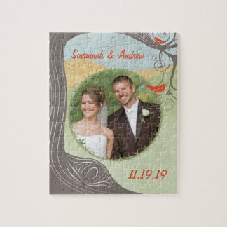 Quebra-cabeça Sua Foto De Casamento Pássaros De Árvores De Madei