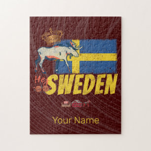 Quebra-cabeça Suecia Vintage Flag Retro Moose Holidir Souvenir