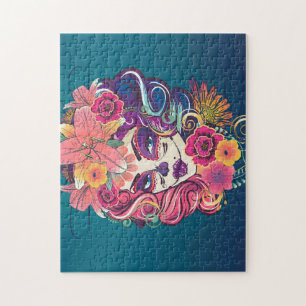 Quebra-cabeça Sugar skull woman in flower crown portrait