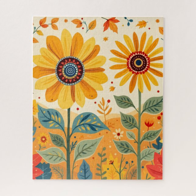 Quebra-cabeça Sunflower Folk Art Puzzle (Vertical)