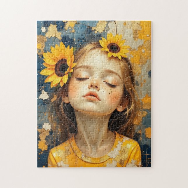 Quebra-cabeça sunflower girl painted (Vertical)