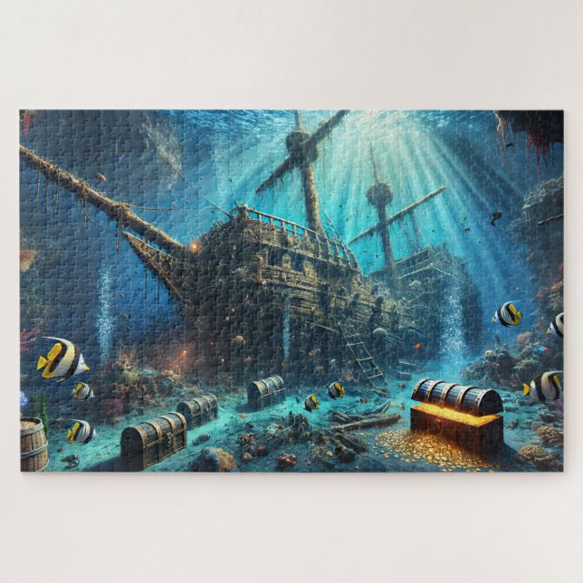 Quebra-cabeça Sunken Pirate Shipwreck Nautical Deep Sea Treasure (Horizontal)