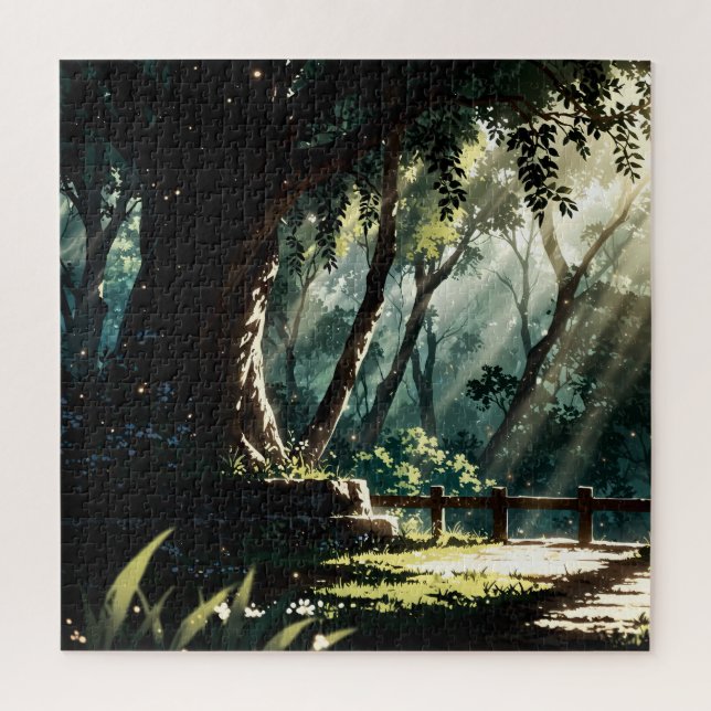 Quebra-cabeça Sunlit anime forest glade (Vertical)