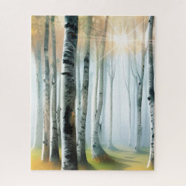Quebra-cabeça Sunlit Birch or Aspen Tree Grove Watercolor
