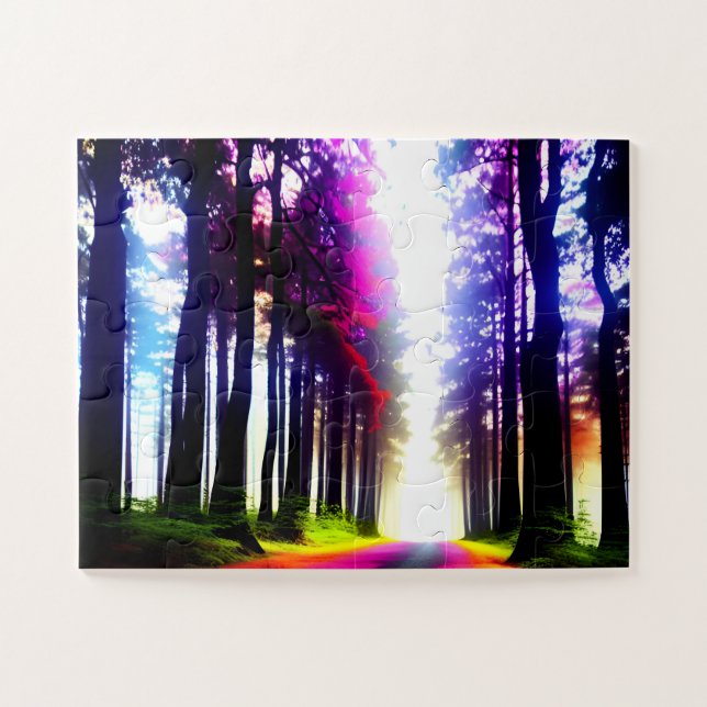 Quebra-cabeça Sunny no Rainbow Silhouette Forest para Crianças (Horizontal)
