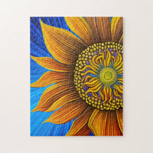 Quebra-cabeça Sunny Sunflower russo em azul