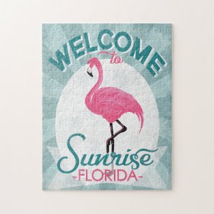 Quebra-cabeça Sunrise Flamingo, Rosa Rosa, Retro