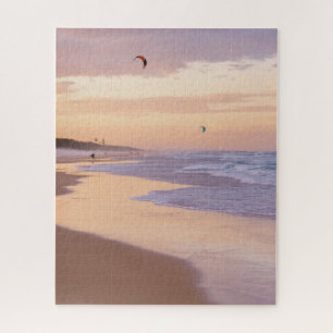 Quebra-cabeça Sunset Beach, Ocean Waves, Pessoas Voando Kites