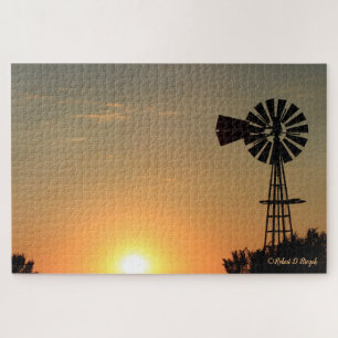 Quebra-cabeça Sunset Colorido do Kansas, Moinho de vento com Que