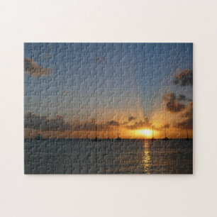 Quebra-cabeça Sunset com Imagem de Paisagem Tropical de Barcos d