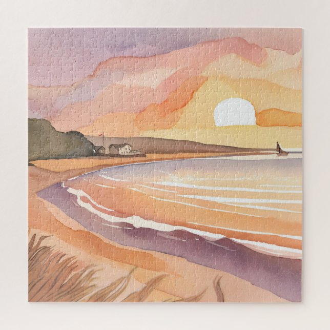 Quebra-cabeça Sunset de praia | Linda pintura em aquarela (Vertical)