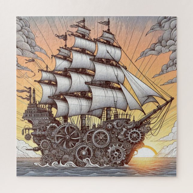 QUEBRA-CABEÇA SUNSET DO NAVIO DE VARREDURA STEAMPUNK (Vertical)