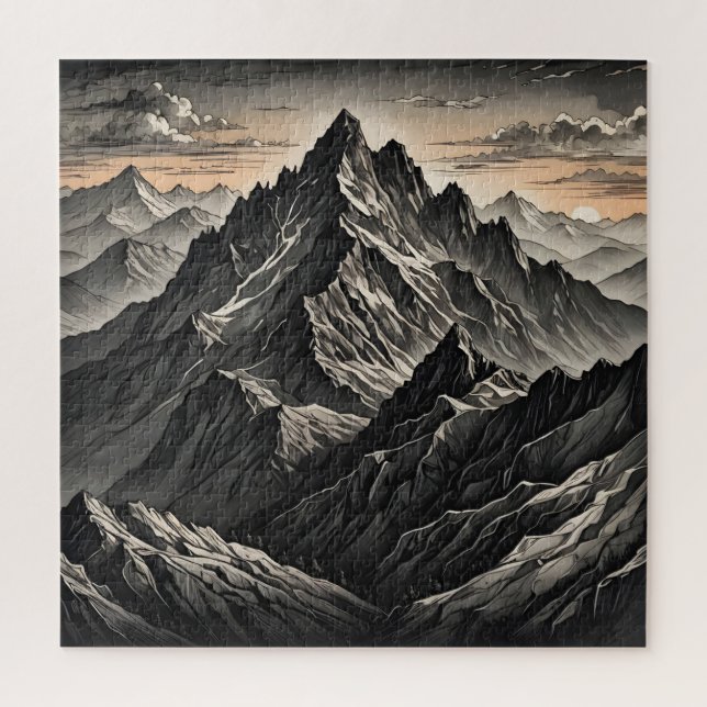 Quebra-cabeça Sunset na trabalho de arte das montanhas (Vertical)