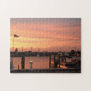 Quebra-cabeça Sunset no porto com Foto de Bandeira Americana