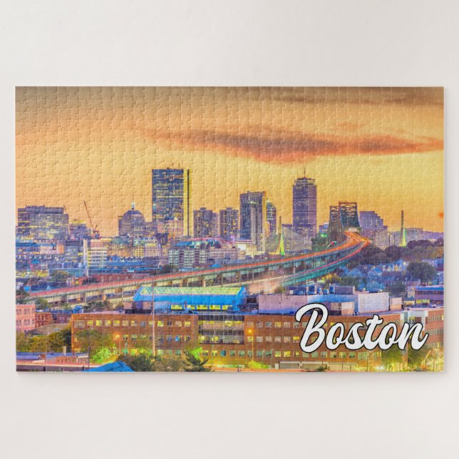Quebra-cabeça Sunset Over Boston, Massachusetts, EUA (Horizontal)
