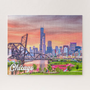 Quebra-cabeça Sunset Over Chicago, Illinois, Estados Unidos