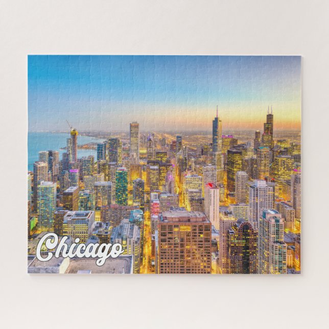 Quebra-cabeça Sunset Over Chicago, Illinois, Estados Unidos (Horizontal)