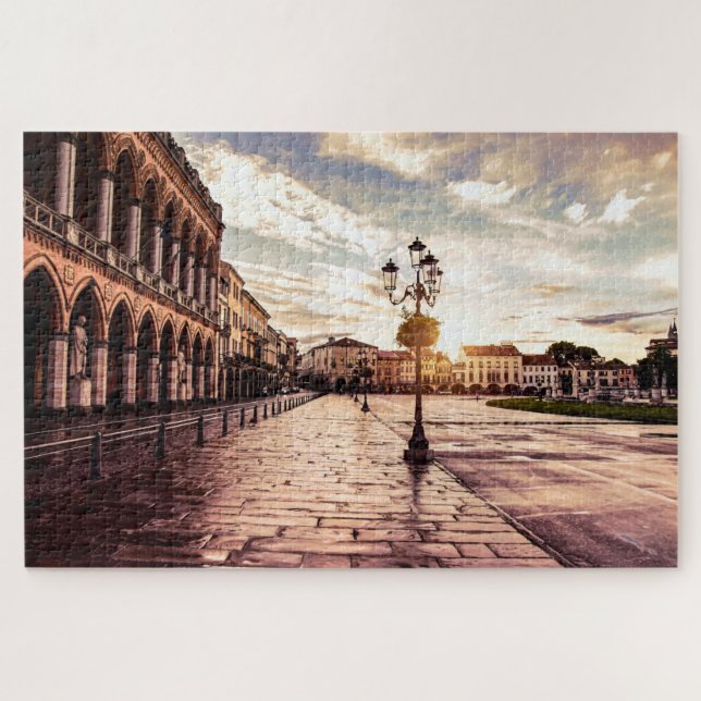 Quebra-cabeça Sunset over quadrado em Padova, Itália (Horizontal)