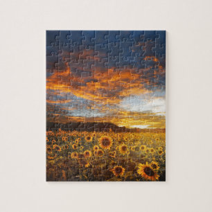 Quebra-cabeça Sunset SunflowerField