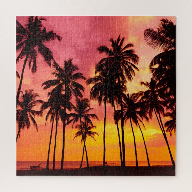 Quebra-cabeça Sunset Tropical: Serenidade Silhueta Palma. (Vertical)