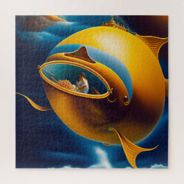 Quebra-cabeça Surreal Abstrato Submarino Voador Vida Oceânica