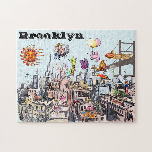 Quebra-cabeça Surreal Pop Art Busy City do Brooklyn (Horizontal)