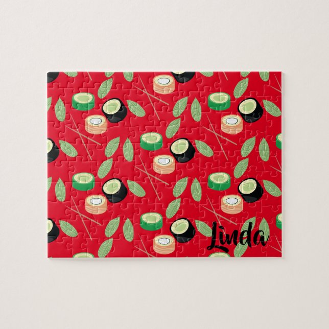 Quebra-cabeça Sushi Cucumber Rolls Greenery Comida asiática (Horizontal)