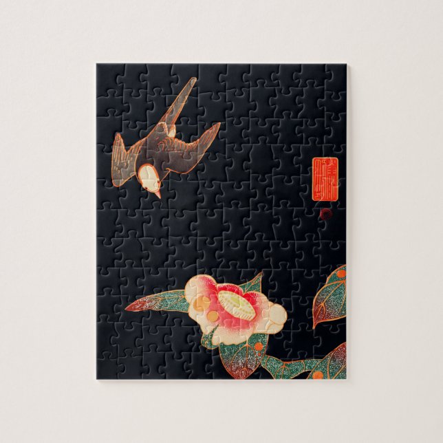 Quebra-cabeça Swallow e Camellia (1900) apresentada por Ito Jaku (Vertical)