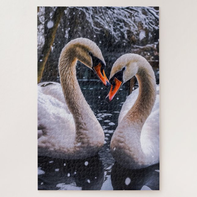 Quebra-cabeça Swans Românticos em uma Terra Maravilha de inverno (Vertical)