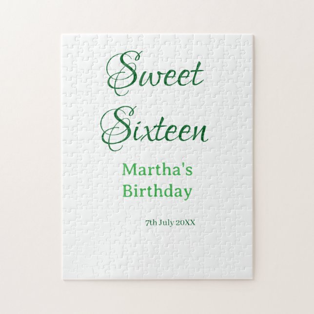 Quebra-cabeça Sweet Sixteen green name date calligraphy boho ret (Vertical)