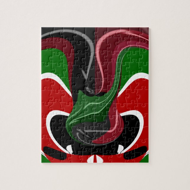 Quebra-cabeça Swirling Kenyan Flag: Uma arte moderna do Motif (Vertical)
