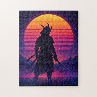 Quebra-cabeça Synthwave Samurai – Retro Futuristic Neon Art