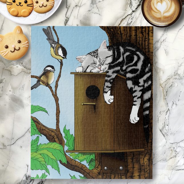 Quebra-cabeça Tabby Cat Napping Birdhouse (Criador carregado)