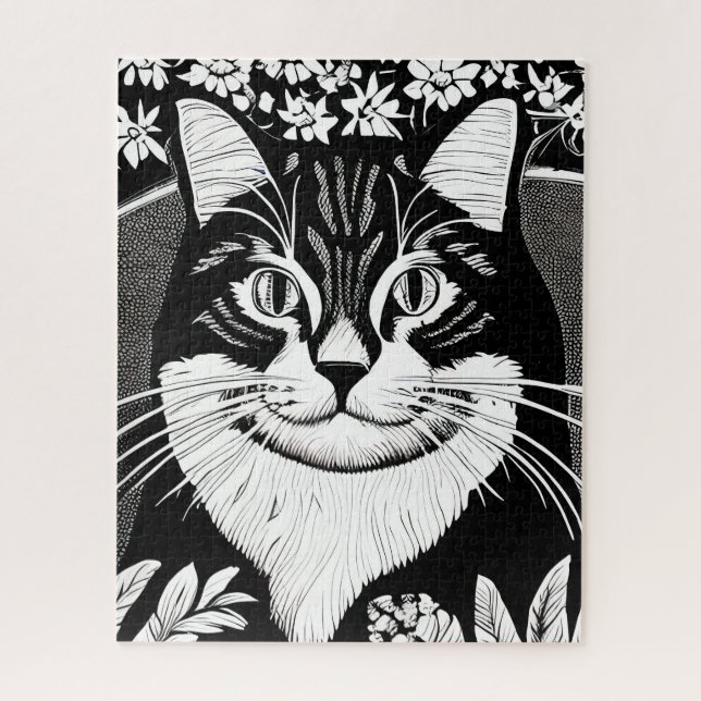Quebra-cabeça Tabby Cat Surarcado com Flores (Vertical)