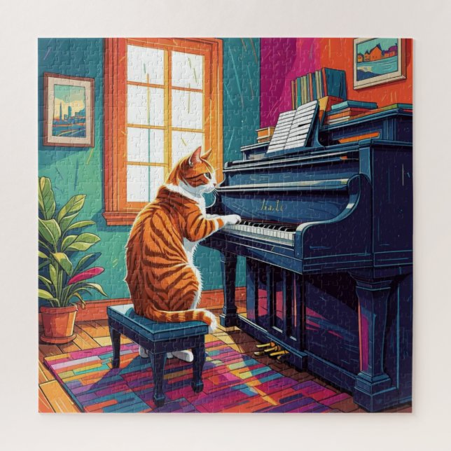 Quebra-cabeça Tabby Cat Tocando o Piano (Vertical)