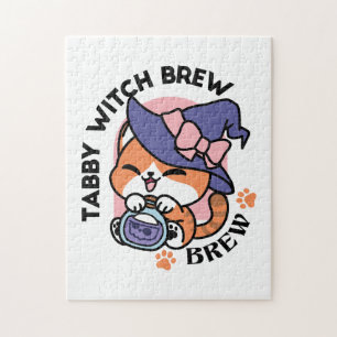 Quebra-cabeça Tabby Witch Brew – Design de Gato Fofo de Hallowee