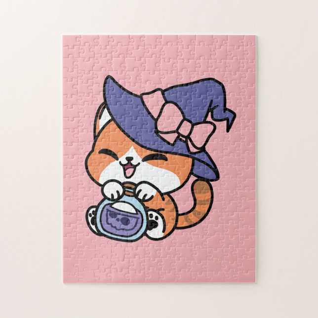 Quebra-cabeça Tabby Witch Brew – Design de Gato Fofo de Hallowee (Vertical)