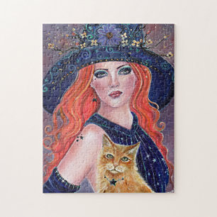 Quebra-cabeça Tabitha Halloween bruxa e Gatinho por Renee