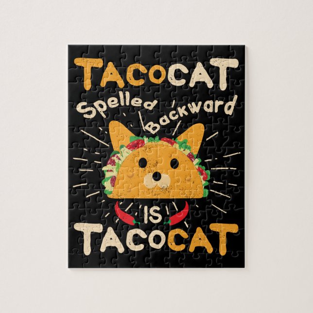 Quebra-cabeça Tacocat soletrou para trás o Taco do gato de Cinco (Vertical)