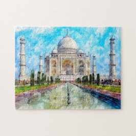 Quebra-cabeça Taj Mahal Watercolor Pintado
