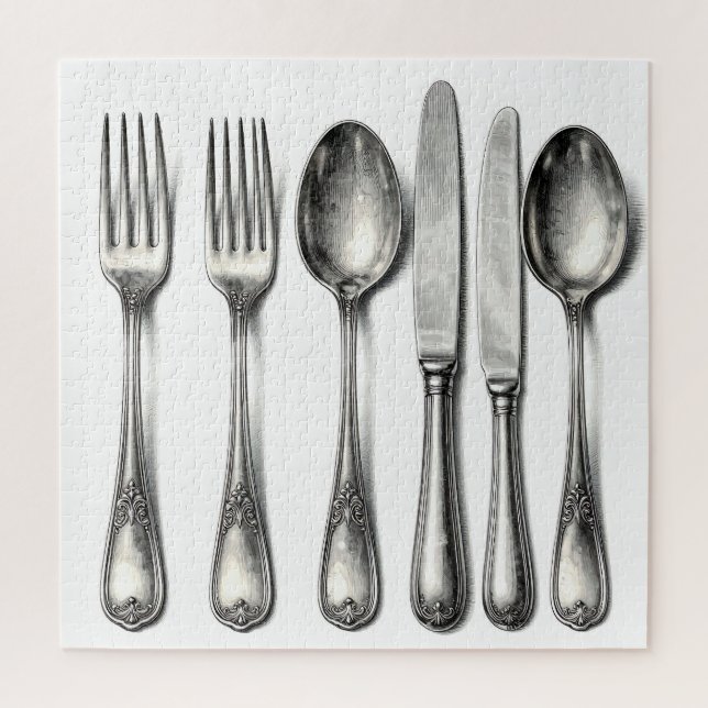Quebra-cabeça Talheres de Prata Antigos para Cozinha  (Vertical)