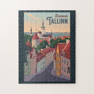 Quebra-cabeça Tallinn Estônia Ilustração Viagem Art Vintage