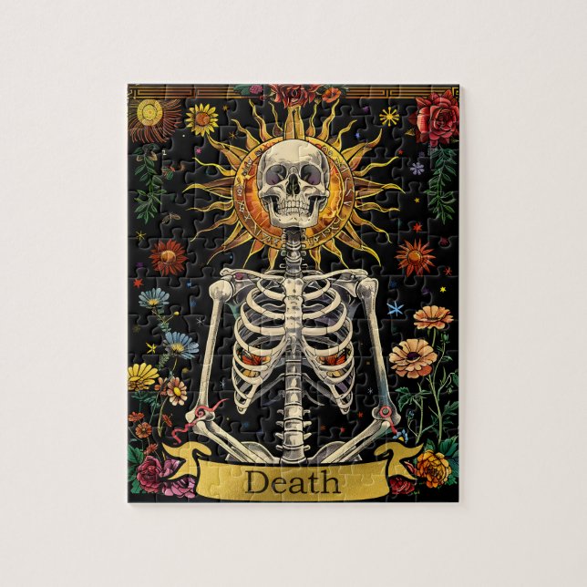 Quebra-cabeça Tarot Death Card Gothic Witchy Skull & Flowers (Vertical)