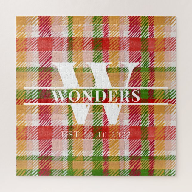 Quebra-cabeça Tartan Hard Plaid Custom Monogrammed (Vertical)