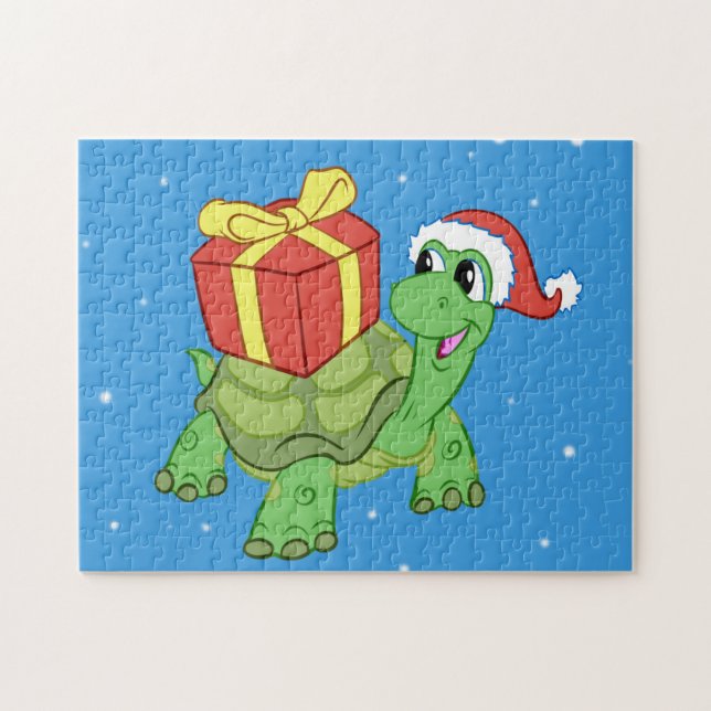 Quebra-cabeça Tartaruga de Natal com o presente (Horizontal)