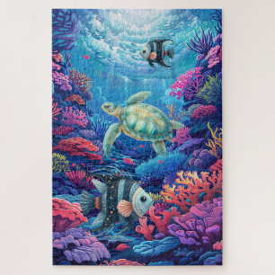 Quebra-cabeça Tartaruga-do-mar, de cor aquática, de coral, ocean