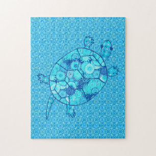 Quebra-cabeça Tartaruga Fractal Cobalto e Turquesa Azul