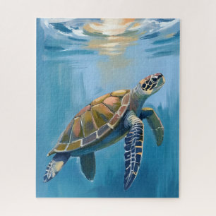 Quebra-cabeça Tartaruga Marinha Animal Oceano Aquarela