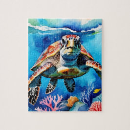 Quebra-cabeça Tartaruga Marinha Aquarela Oceano Tropical